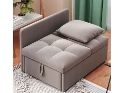 Poltrona convertível em sofá-cama - Encosto ajustável - Tecido de linho cinzento