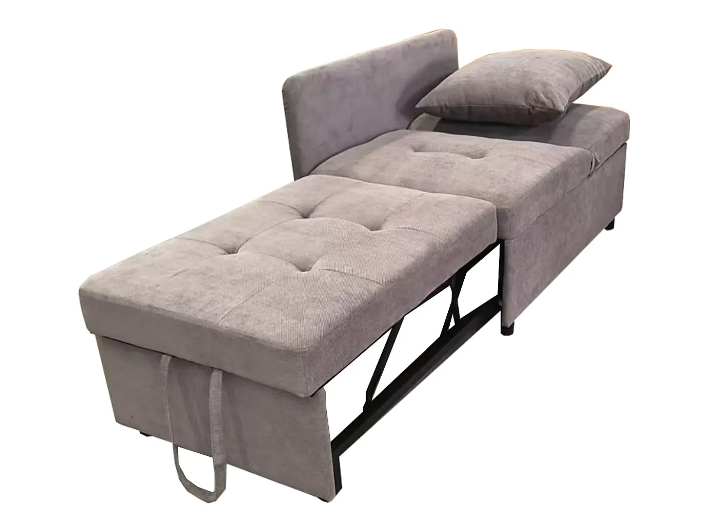 Poltrona convertível em sofá-cama - Encosto ajustável - Tecido de linho cinzento