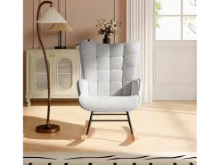 Poltrona de balanço de pelúcia estilo ursinho de pelúcia, poltrona de leitura acolchoada, encosto xadrez, cinza claro