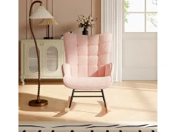 Poltrona de balanço de pelúcia estilo ursinho de pelúcia, poltrona de leitura acolchoada, encosto xadrez, rosa