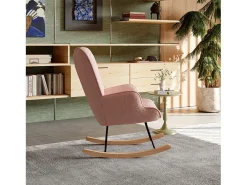 Poltrona de balanço de pelúcia estilo ursinho de pelúcia, poltrona de leitura acolchoada, encosto xadrez, rosa