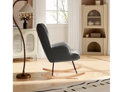 Poltrona de balanço de pelúcia estilo ursinho de pelúcia, poltrona de leitura acolchoada, encosto xadrez, cinza escuro