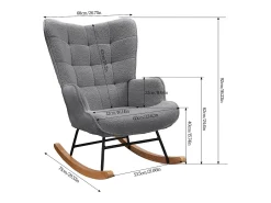 Poltrona de balanço de pelúcia estilo ursinho de pelúcia, poltrona de leitura acolchoada, encosto xadrez, cinza escuro