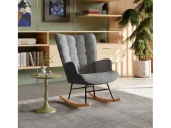 Poltrona de balanço de pelúcia estilo ursinho de pelúcia, poltrona de leitura acolchoada, encosto xadrez, cinza escuro
