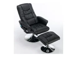 Poltrona de massagem com estofamento em PU, pufe e apoio para os pés com massageador de 5 pontos para uso doméstico.