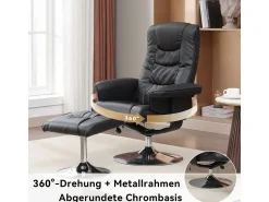 Poltrona de massagem com estofamento em PU, pufe e apoio para os pés com massageador de 5 pontos para uso doméstico.
