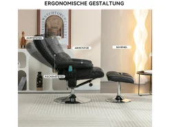 Poltrona de massagem com estofamento em PU, pufe e apoio para os pés com massageador de 5 pontos para uso doméstico.