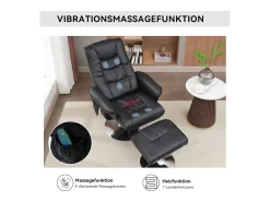 Poltrona de massagem com estofamento em PU, pufe e apoio para os pés com massageador de 5 pontos para uso doméstico.