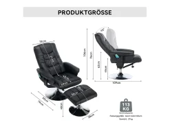 Poltrona de massagem com estofamento em PU, pufe e apoio para os pés com massageador de 5 pontos para uso doméstico.