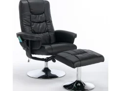 Poltrona de massagem com estofamento em PU, pufe e apoio para os pés com massageador de 5 pontos para uso doméstico.