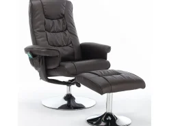 Poltrona de massagem com estofamento em PU, pufe e apoio para os pés com massageador de 5 pontos para uso doméstico.
