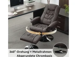 Poltrona de massagem com estofamento em PU, pufe e apoio para os pés com massageador de 5 pontos para uso doméstico.