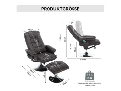 Poltrona de massagem com estofamento em PU, pufe e apoio para os pés com massageador de 5 pontos para uso doméstico.