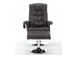 Poltrona de massagem com estofamento em PU, pufe e apoio para os pés com massageador de 5 pontos para uso doméstico.