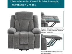 Poltrona de massagem elétrica - 95 x 94 x 107 cm - com massagem de 8 pontos + função de aquecimento e elevação - tecido - cinza