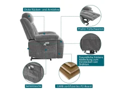 Poltrona de massagem elétrica - 95 x 94 x 107 cm - com massagem de 8 pontos + função de aquecimento e elevação - tecido - cinza