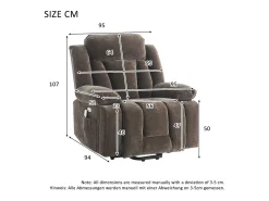 Poltrona de massagem elétrica - 95 x 94 x 107 cm - com massagem de 8 pontos + função de aquecimento e elevação - tecido - marrom
