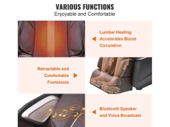 Poltrona de Massagem SucceBuy 3D Shiatsu SL Rail Zero Gravity, 10-18 Modos, Aquecimento, Alto-falante Bluetooth, 160 kg