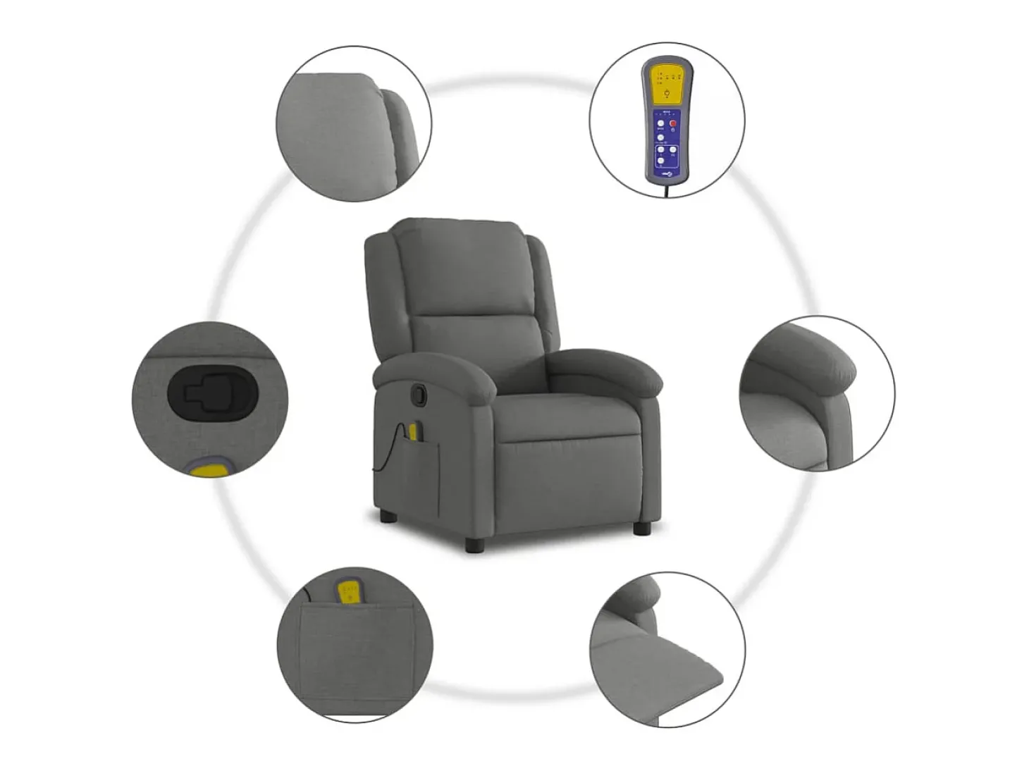 Poltrona de massagens reclinável tecido cinzento-escuro