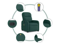Poltrona de massagens reclinável tecido verde-escuro