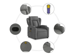 Poltrona de massagens reclinável tecido cinzento-escuro