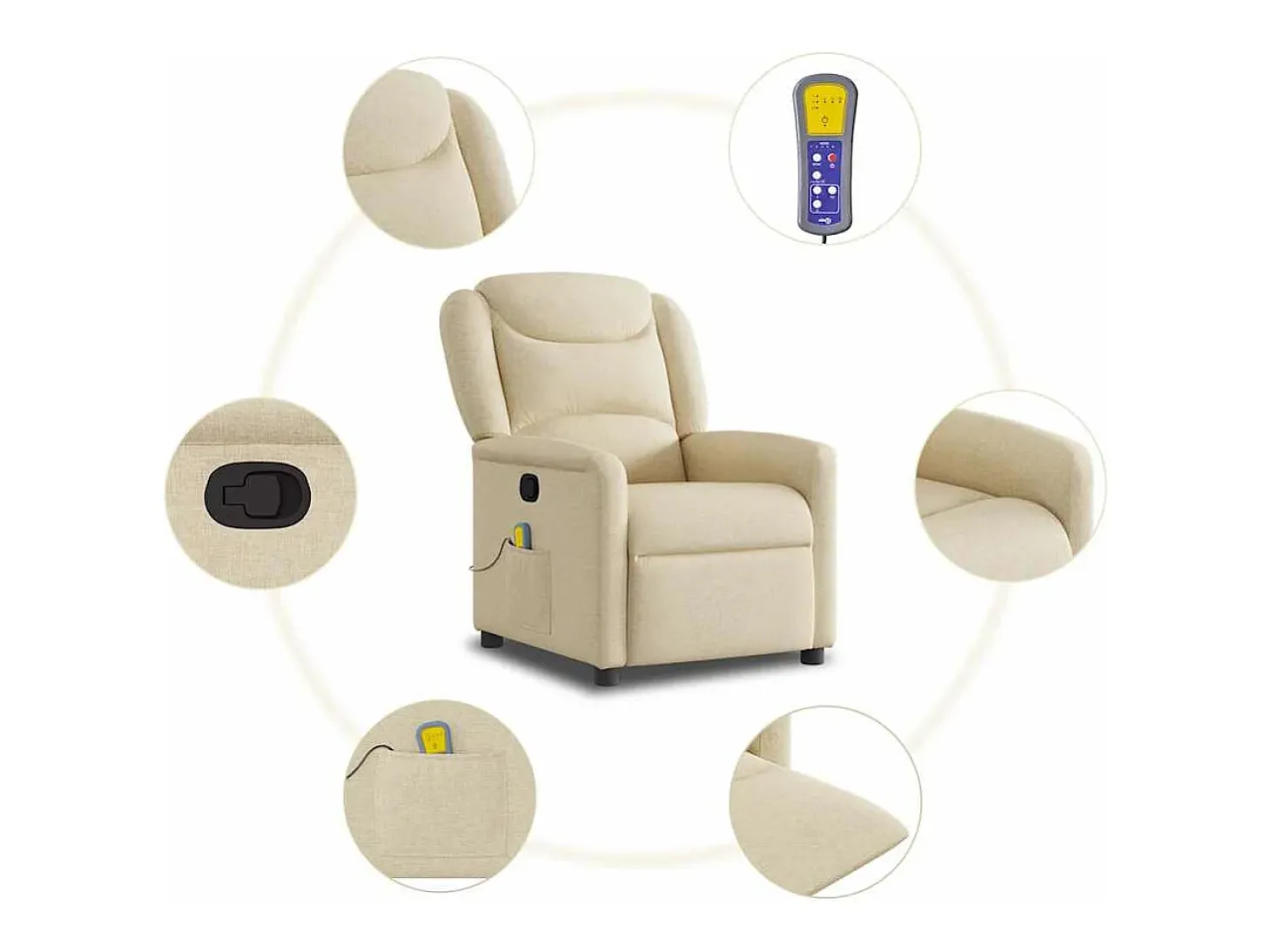 Poltrona de massagens reclinável tecido cor creme