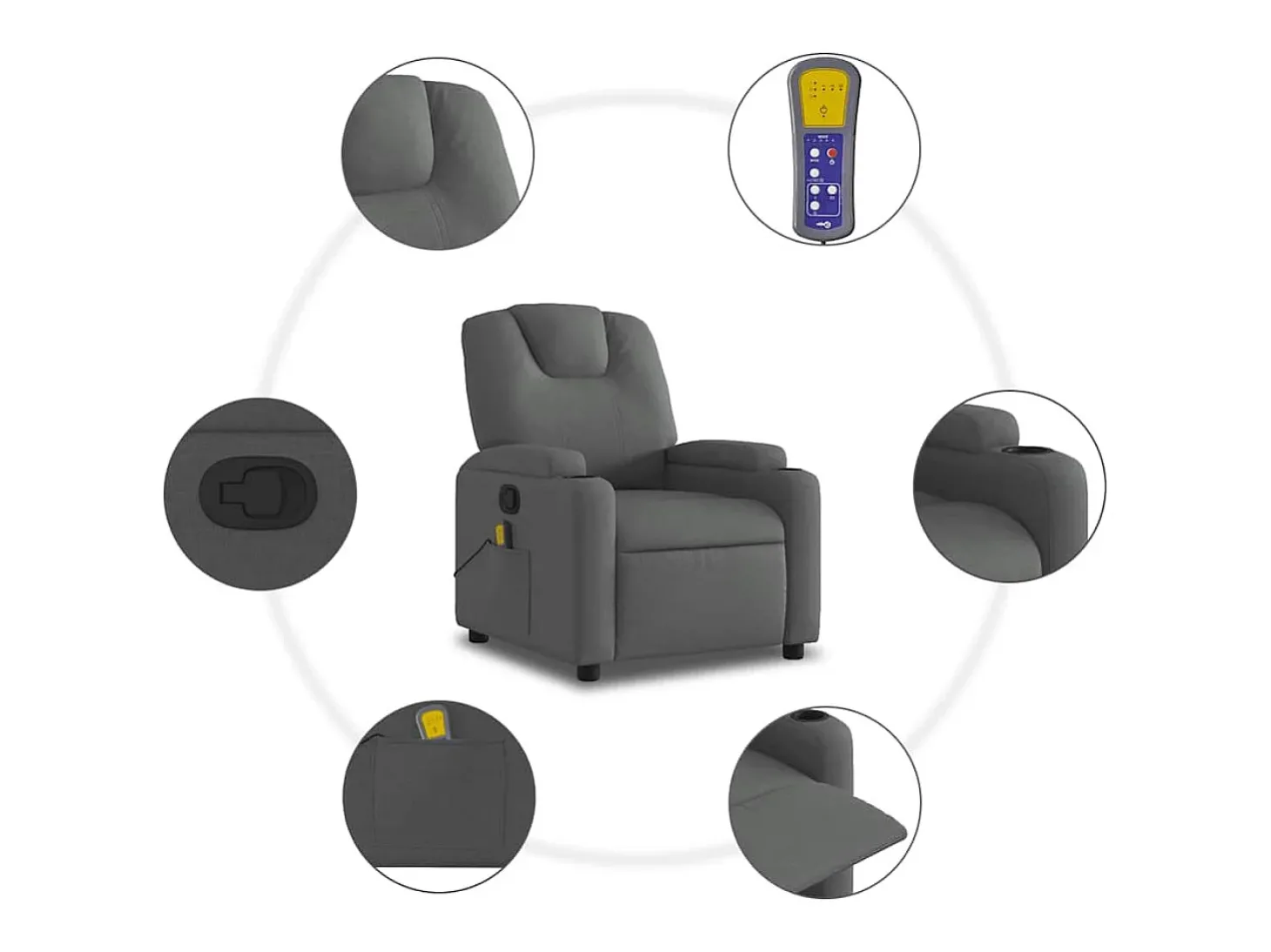 Poltrona de massagens reclinável tecido cinzento-escuro