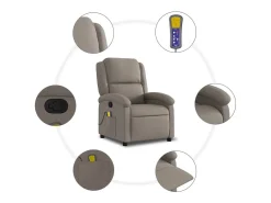 Poltrona de massagens reclinável tecido cinzento-acastanhado