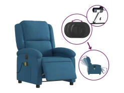 Poltrona de massagens reclinável elétrica veludo azul