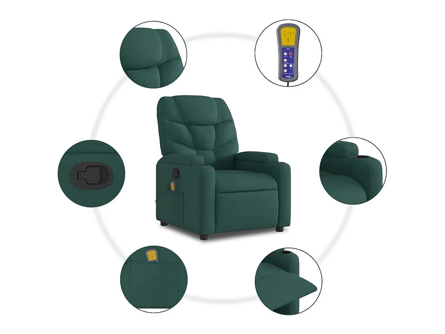 Poltrona de massagens reclinável tecido verde-escuro