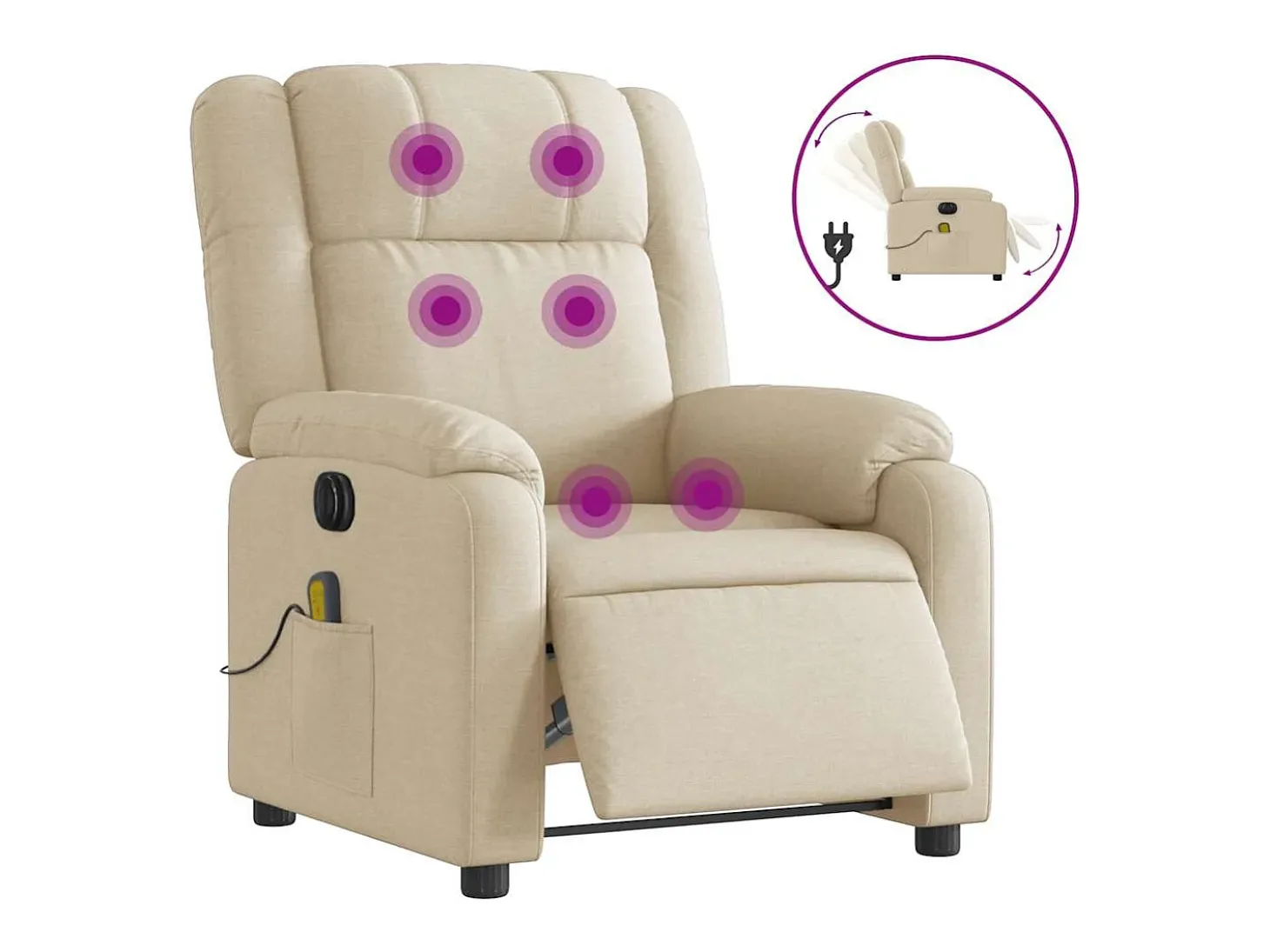 Poltrona de massagens reclinável elétrica tecido creme