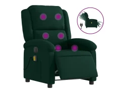 Poltrona de massagens reclinável elétrica veludo verde-escuro