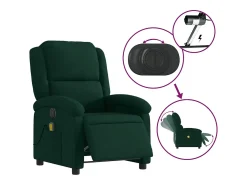 Poltrona de massagens reclinável elétrica veludo verde-escuro