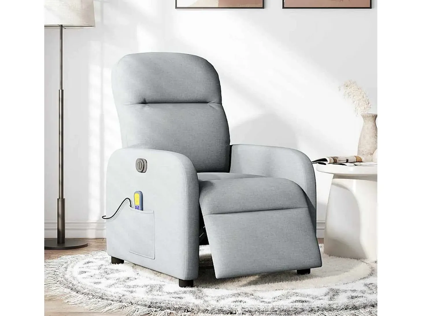 Poltrona de massagens reclinável elétrica tecido cinzento-claro