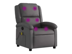 Poltrona de massagens reclinável couro genuíno cinzento