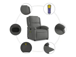 Poltrona de massagens reclinável couro genuíno cinzento