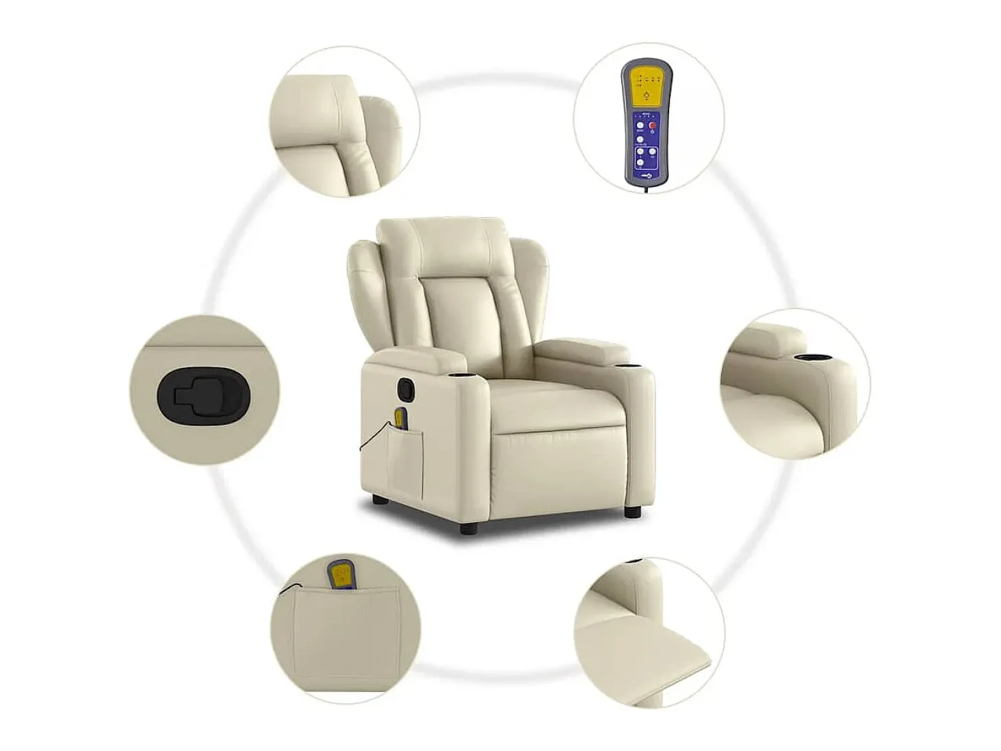 Poltrona de massagens reclinável couro artificial cor creme