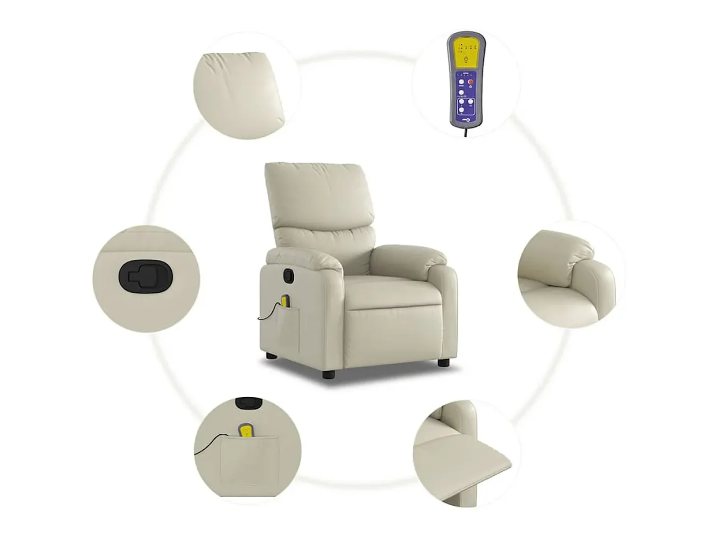 Poltrona de massagens reclinável couro artificial cor creme
