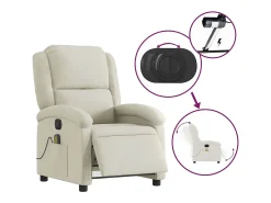 Poltrona de massagens reclinável elétrica veludo cor creme