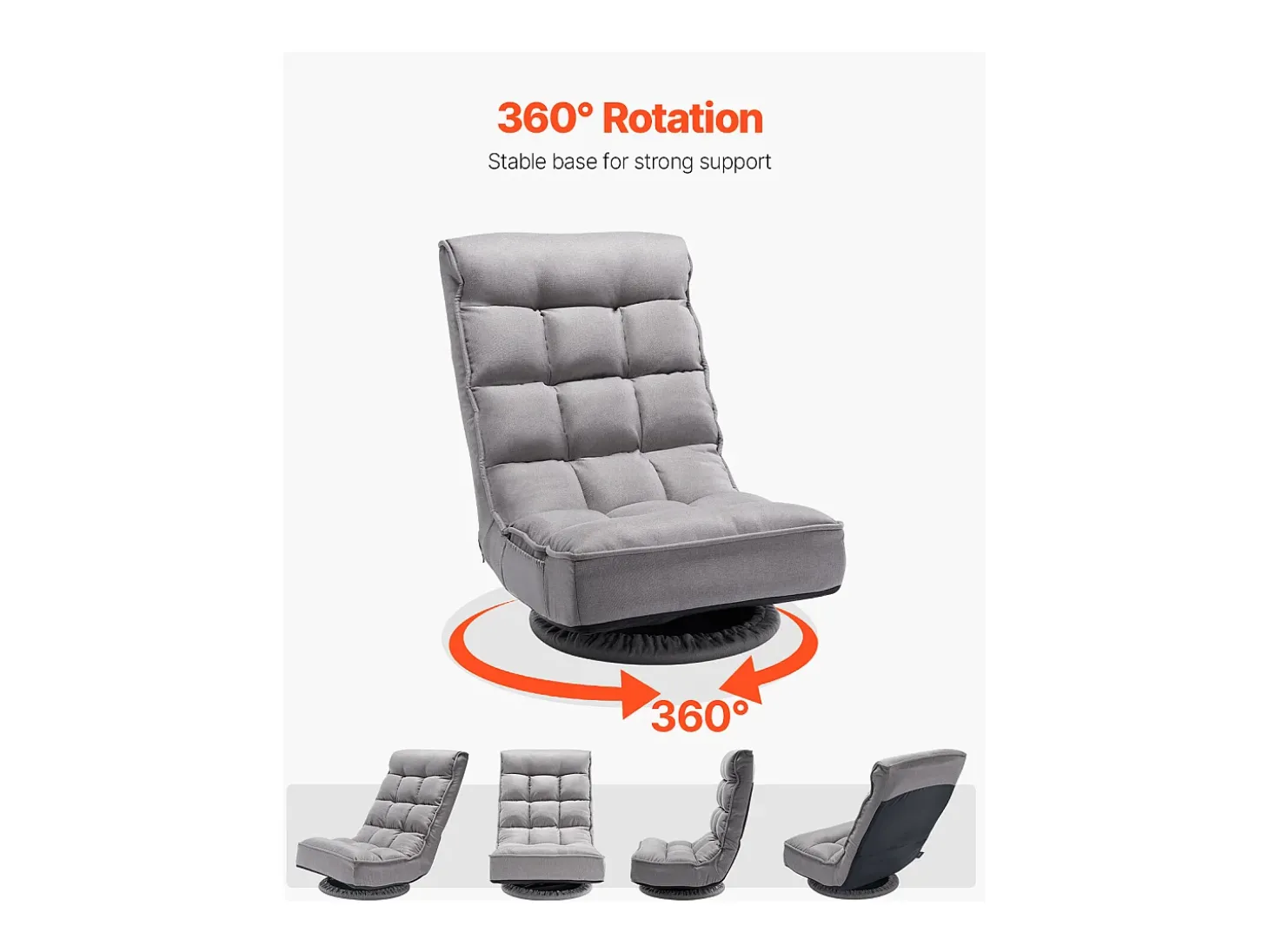 Poltrona de Solo SucceBuy com 4 Posições Ajustáveis e Inclinável Plegável Giratório a 360°