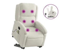 Poltrona elevatória de massagens veludo cor creme
