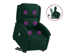 Poltrona elevatória de massagens veludo verde-escuro