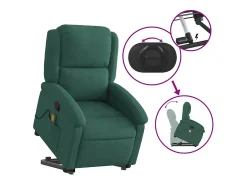 Poltrona elevatória de massagens veludo verde-escuro