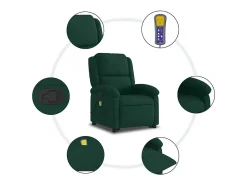 Poltrona elevatória de massagens veludo verde-escuro