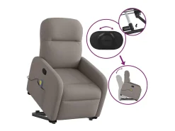 Poltrona elevatória de massagens tecido cinzento-acastanhado