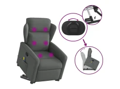 Poltrona elevatória de massagens tecido cinzento-escuro