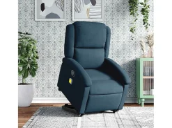 Poltrona elevatória de massagens veludo azul