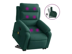 Poltrona elevatória de massagens veludo verde-escuro