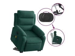 Poltrona elevatória de massagens veludo verde-escuro