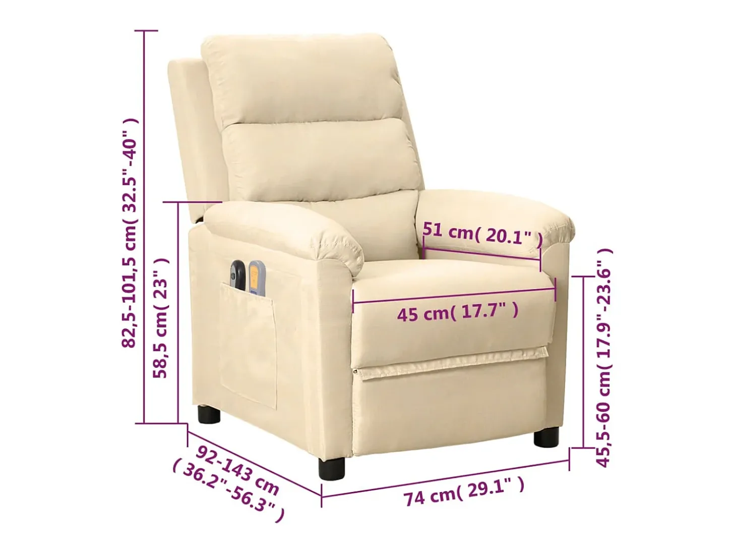 Poltrona elevatória de massagens elétrica tecido creme